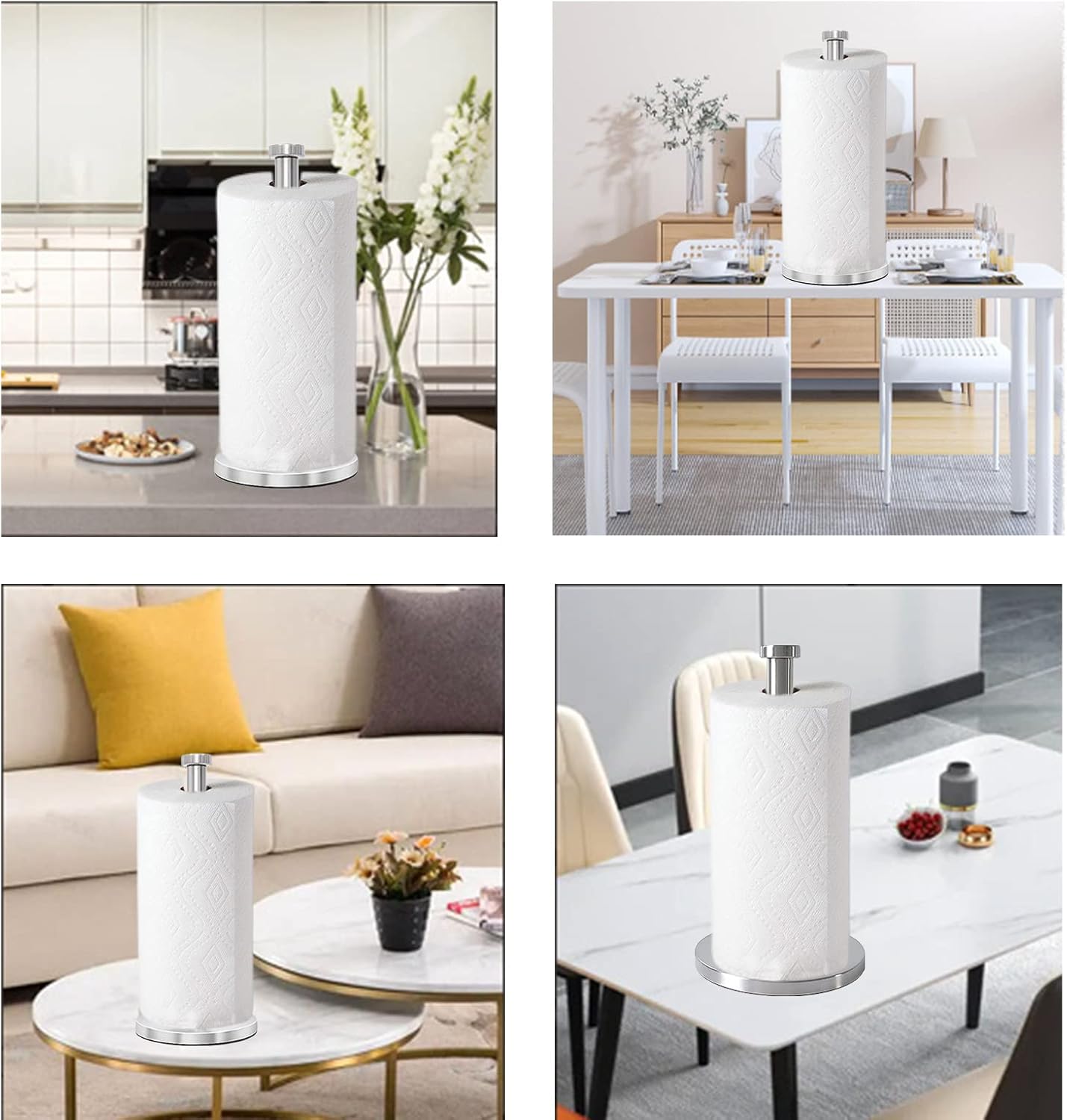 Silver Paper Towel Holder, Stainless Steel Countertop with Weighted Base