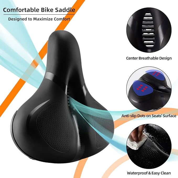 ROCKBROS Bike Seat Cushion for Men Women with Handle & Dual Shock Absorbing Ball Memory Foam - 3 Zone Concept Bike Saddle, Soft Wide Waterproof Mountain Bicycle Accessories