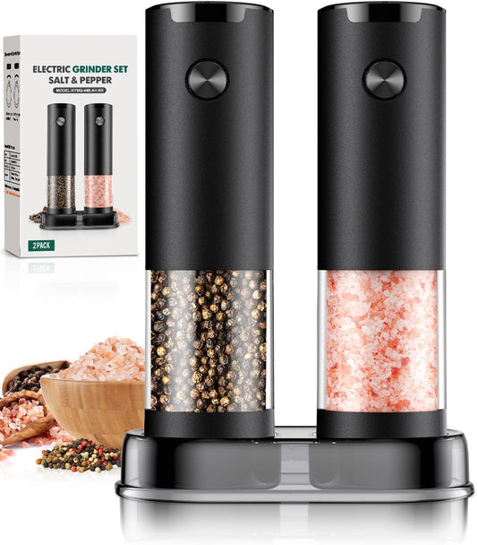 Electric Salt and Pepper Grinder Set Automatic Battery Pepper Mill Shakers Adjustable Coarseness Upgraded Larger Capacity with Led Home and Kitchen Appliances for New House Warming Gifts