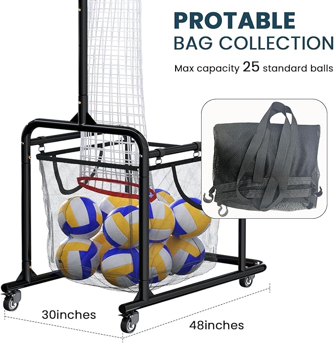 Volleyball Setter Training Equipment – Adjustable Height & Angle, Precision Target Cloth for Accurate Setting, Portable with Wheels, Ball Storage Net Bag Skill Levels