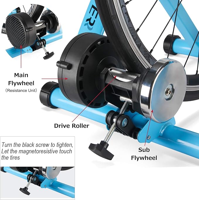Bike Trainer, Magnetic Bicycle Stationary Stand for Indoor Exercise Riding, 26-29" & 700C Wheels, Quick Release Skewer & Front Wheel Riser Block Included