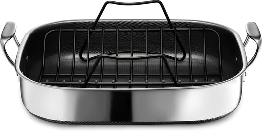 HexClad Hybrid Nonstick Roasting Pan with Rack, Dishwasher-Friendly, Oven-Safe Up to 900°F, Compatible with All Cooktops