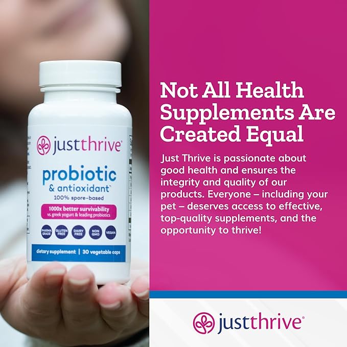 Just Thrive Probiotic & Antioxidant Supplement - 100% Spore-Based Digestive and Immune Support - Gluten Free, 30 Caps