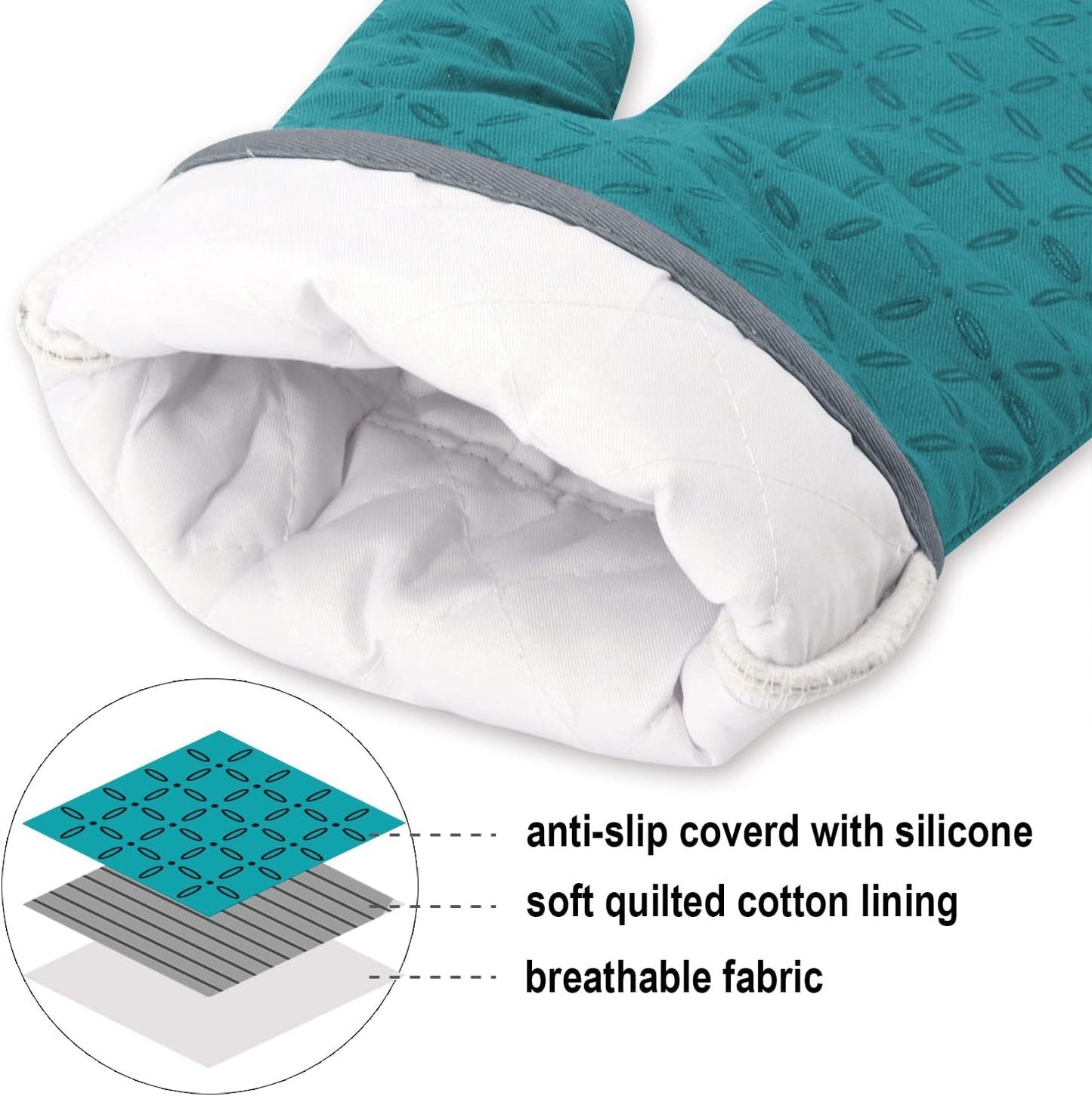 KEGOUU Oven Mitts and Pot Holders 6pcs Set, Kitchen Oven Glove High Heat Resistant 500 Degree Extra Long Oven Mitts and Potholder with Non-Slip Silicone Surface for Cooking (Lake Blue)