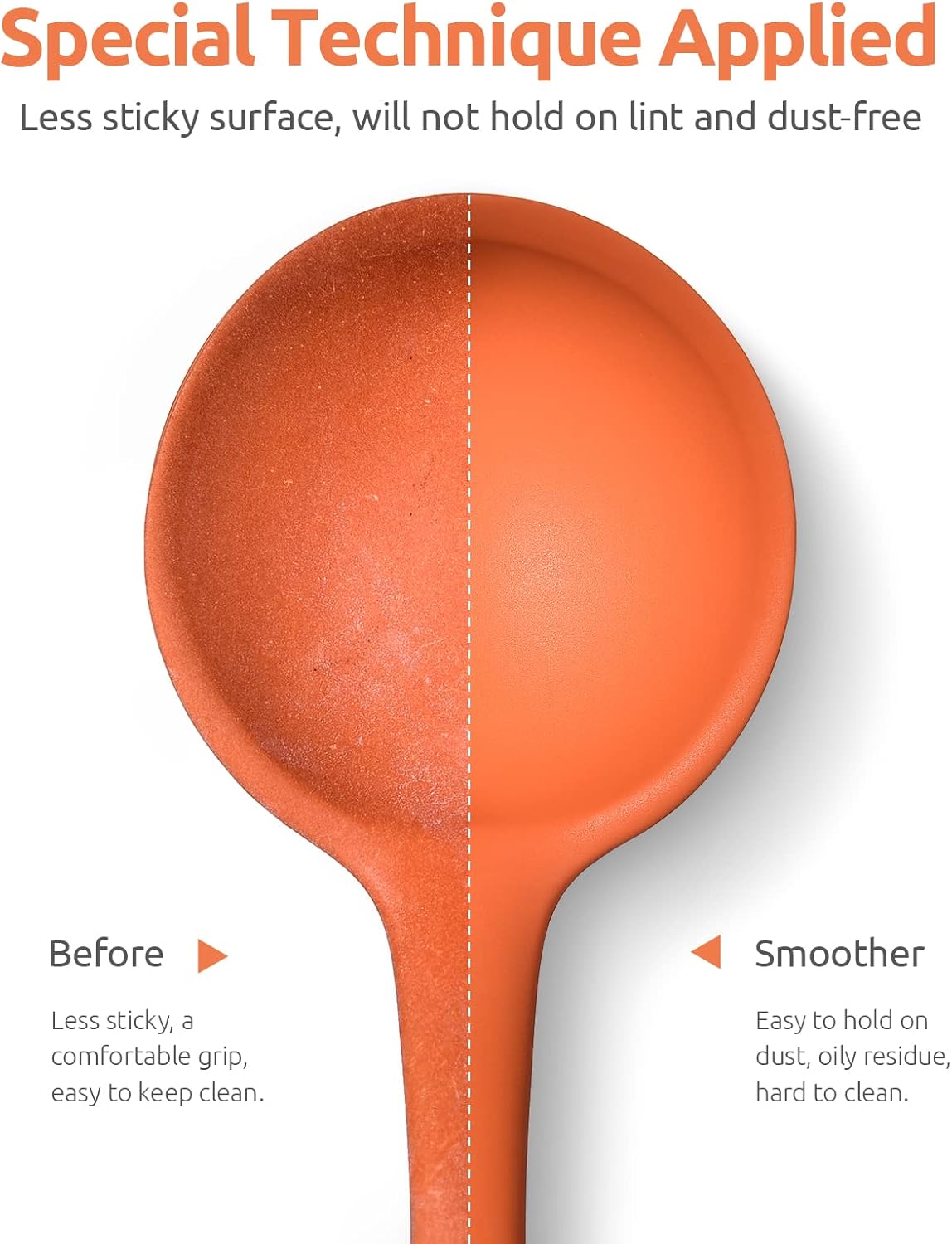 13 inch Silicone Soup Ladle: U-Taste 600ºF Heat Resistant 4 oz Large Non-stick Seamless Rubber Kitchen Deep Serving Spoon with Non-slip Solid Long Handle for Cooking Sauce/Stews/Gravies/Chili(Orange)