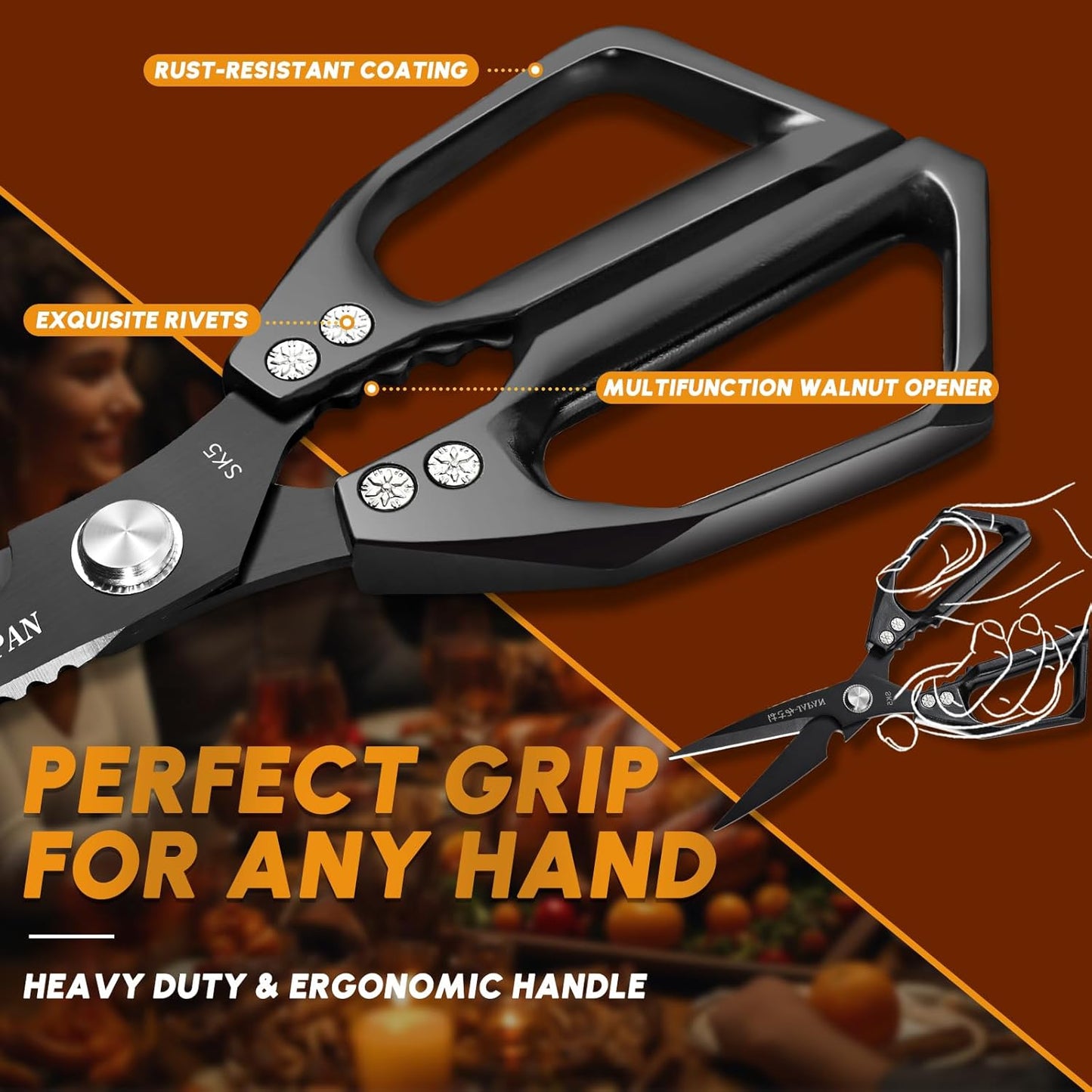 Huusk Kitchen Shears Set, Heavy Duty Poultry Shears, Japanese Kitchen Scissors for Meat, Chicken Bones, and Turkey