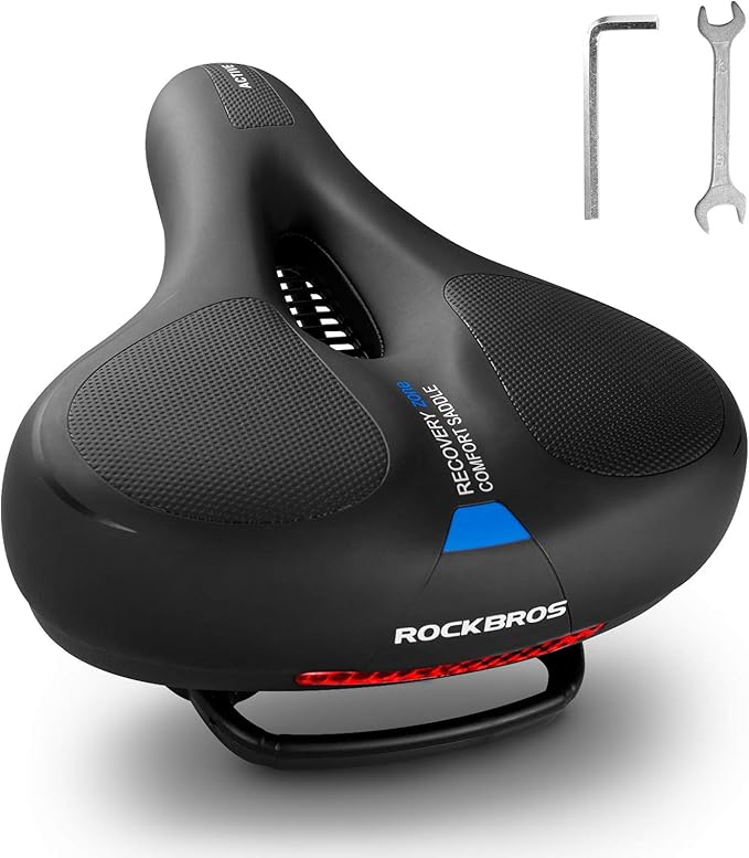 ROCKBROS Bike Seat Cushion for Men Women with Handle & Dual Shock Absorbing Ball Memory Foam - 3 Zone Concept Bike Saddle, Soft Wide Waterproof Mountain Bicycle Accessories