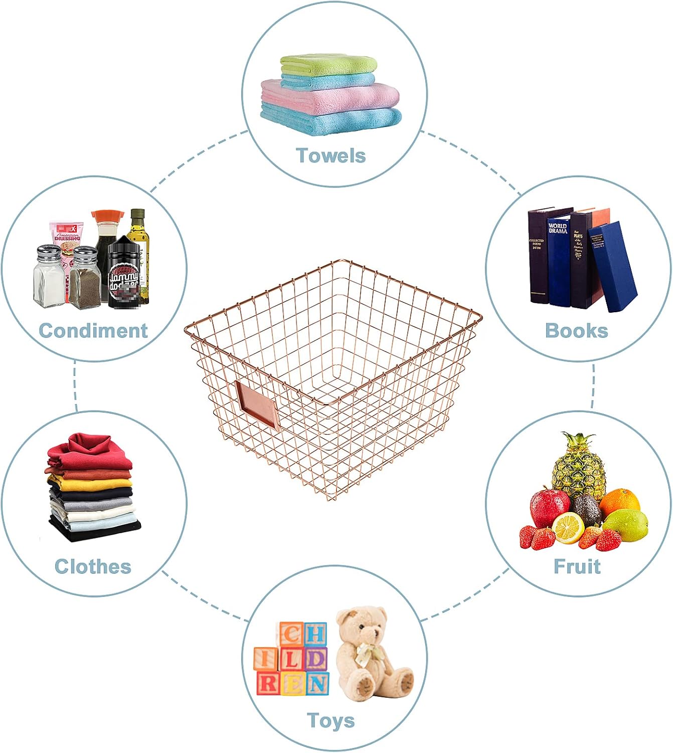 4 Pack【Extra Large】 Wire Handmade Storage Basket for Organizing Household Goods,Pantry Organization,Bathroom countertop,Laundry,Wardrobe Storage Basket,Rose Gold