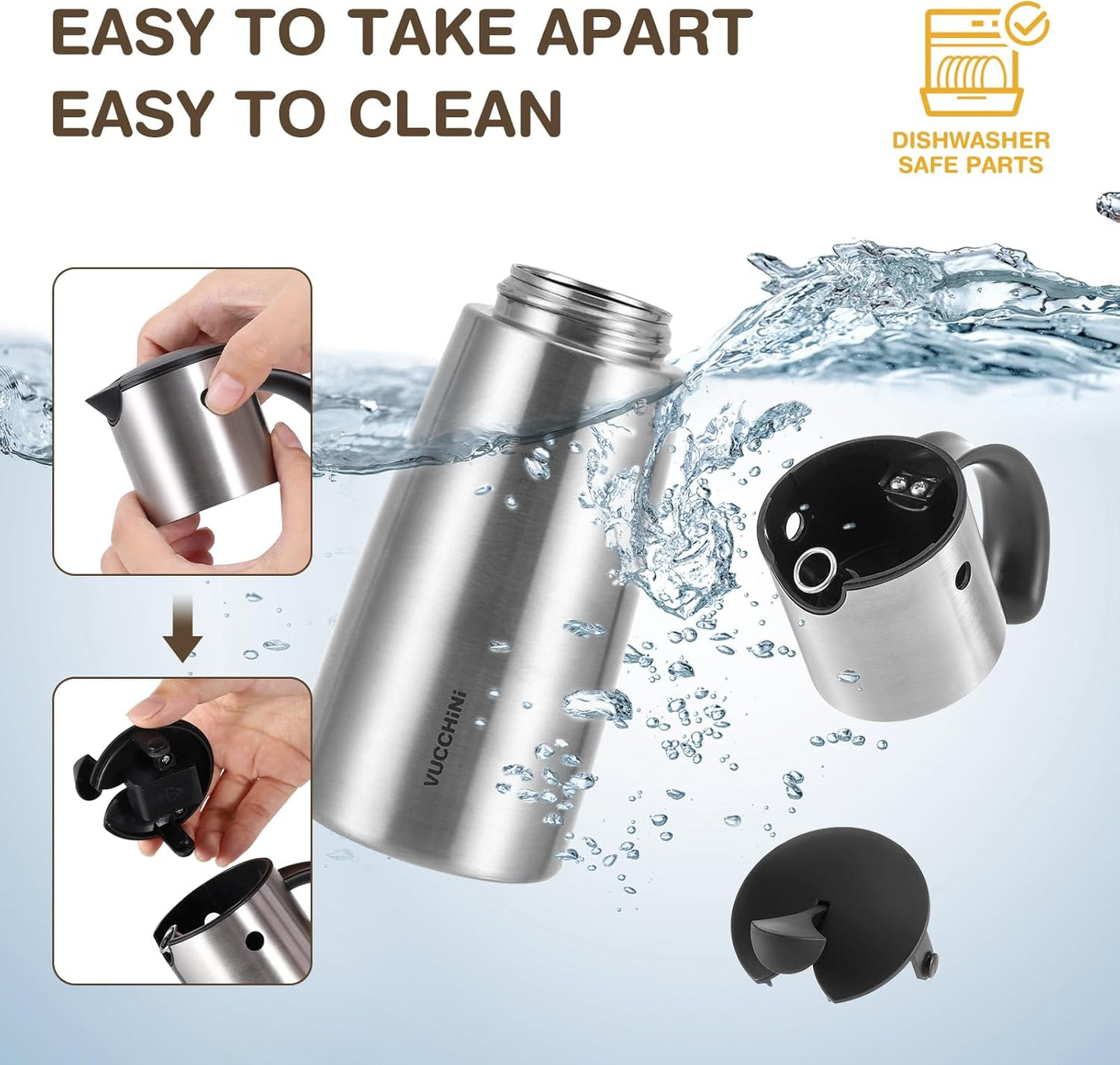 Vucchini Oil Dispenser Bottle Stainless Steel-Auto Flip Kitchen Oil and Vinegar Dispenser Set With Automatic Cap and Stopper - 12.8 oz Non-drip Spout Cruet Bottle