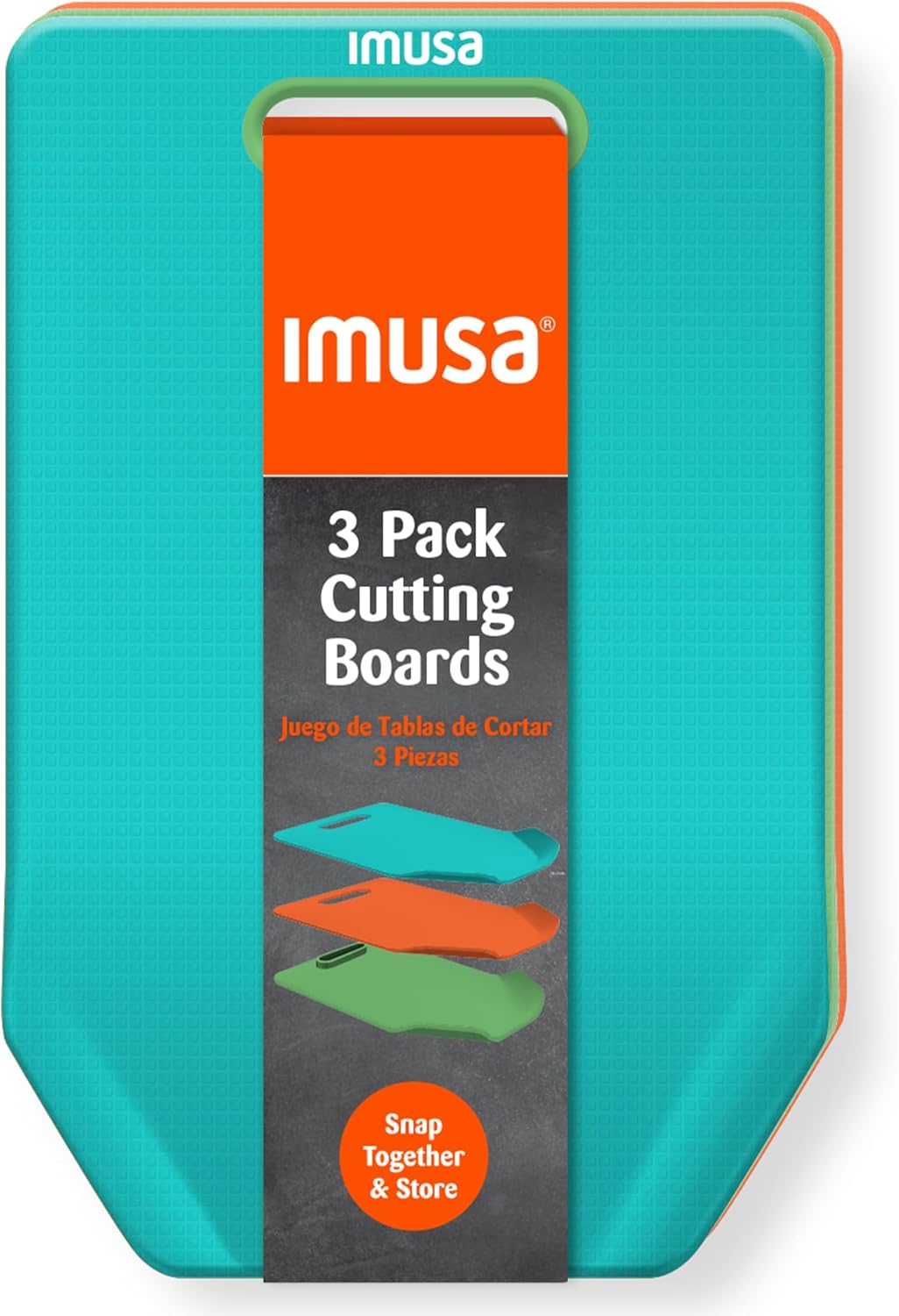 IMUSA Cutting Board Set – 3-Pack Plastic Cutting Boards for Kitchen, 11.8" x 7.4" Color-Coded Chopping Boards with Handles and Curved Edge, Nesting Small Cutting Boards, Dishwasher Safe
