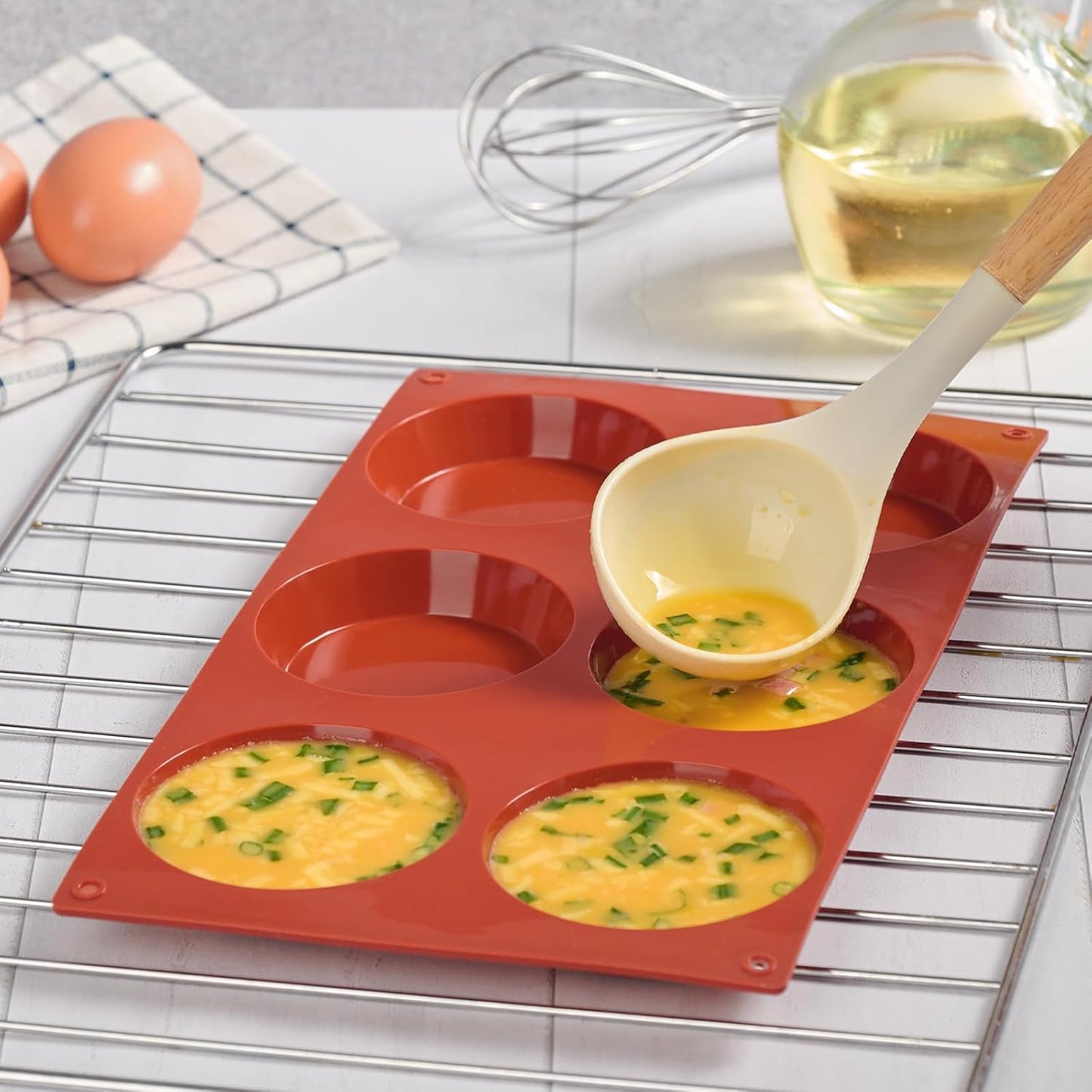 Silicone Muffin Top Pans, 3 Inches Non-Stick Egg Molds for Breakfast Sandwiches Round Molds for Baking Egg Bites, English Muffins, Tarts, Whoopie Pies, 2 Pack, 6 Cavity