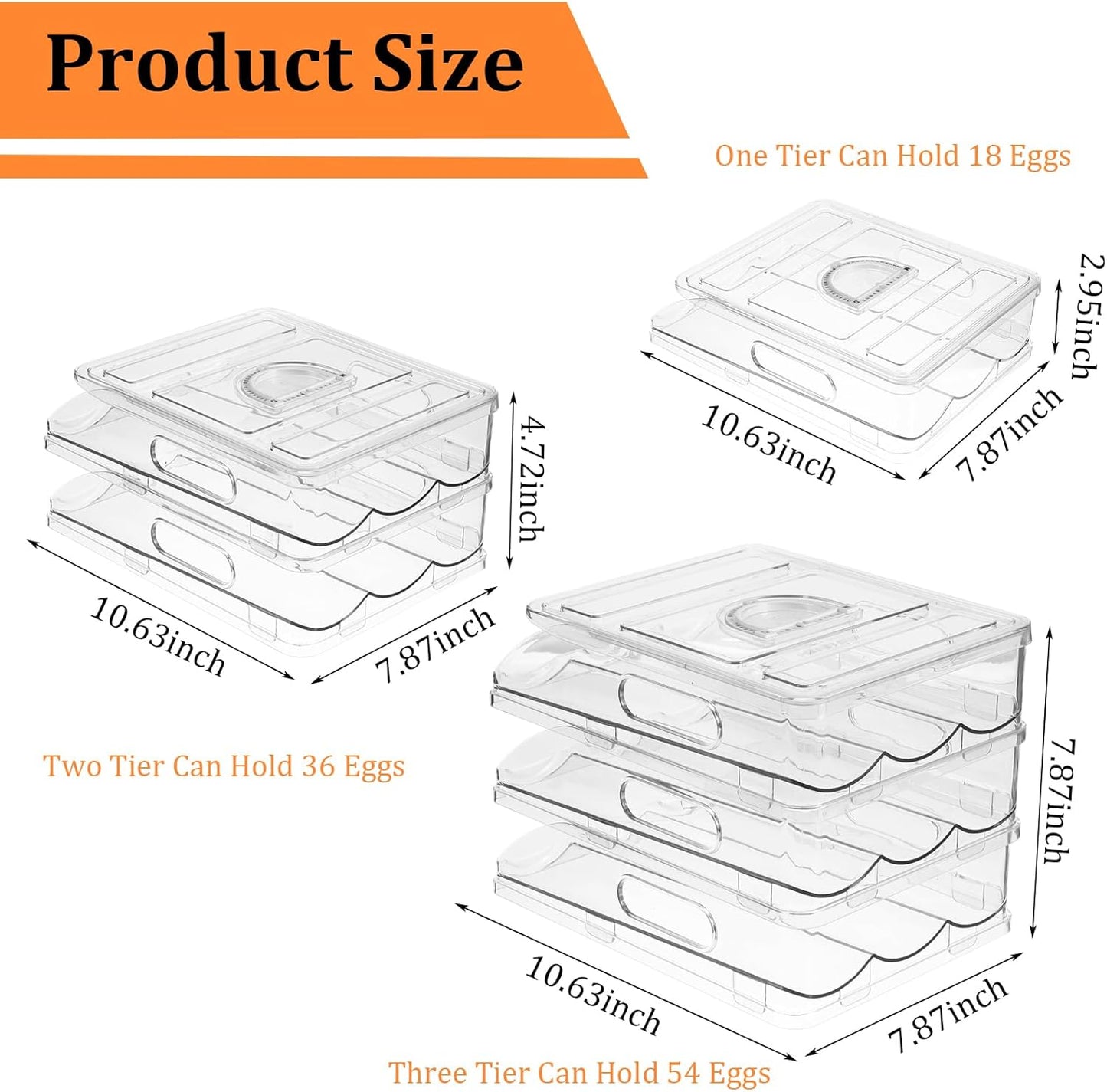 Egg Holder for Fridge Rolling Egg Container 54 Large Capacity Eggs Holder Eggs Storage Container Organizer with Lid for Refrigerator and Kitchen (3 Layer)