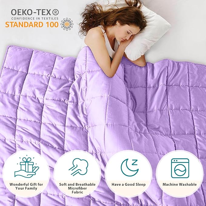 L'AGRATY Weighted Blanket - 48"x72" 15lbs Cooling Breathable Heavy Blanket with Glass Beads for Adult All-Season