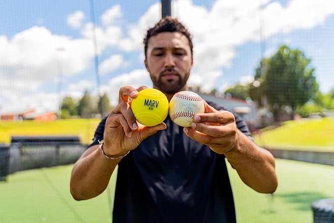Marv Hitting Balls - 2 Dozen (24 Pack) | 10oz Heavy Training Baseballs for Power, Strength & Barrel Accuracy | Soft Shell & Bat Safe | Limited Flight | Ideal for Baseball and Softball Drills