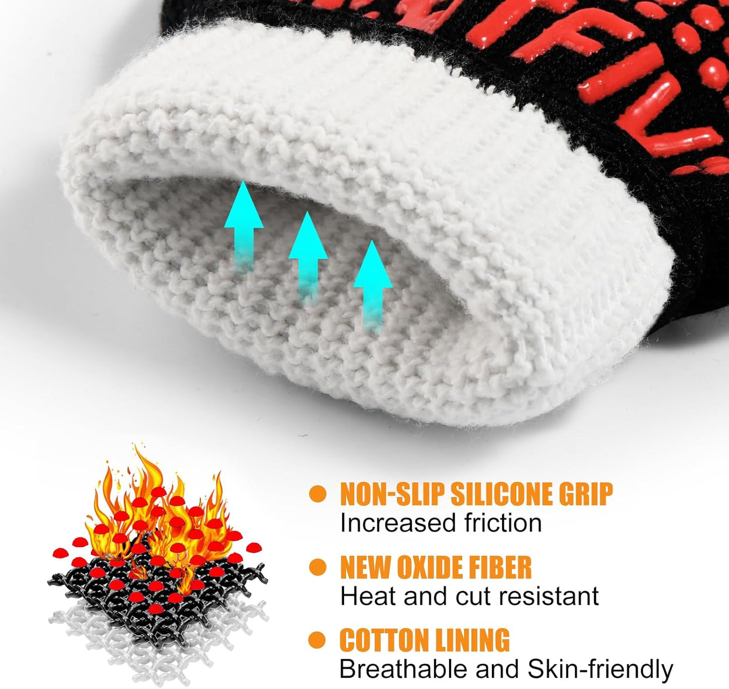 BBQ Gloves, Oven Gloves, 1472°F Extreme Heat Resistant Barbecue Gloves, Silicone Non-Slip Oven Mitts, Kitchen for Cooking, Grilling, and Baking (Red)