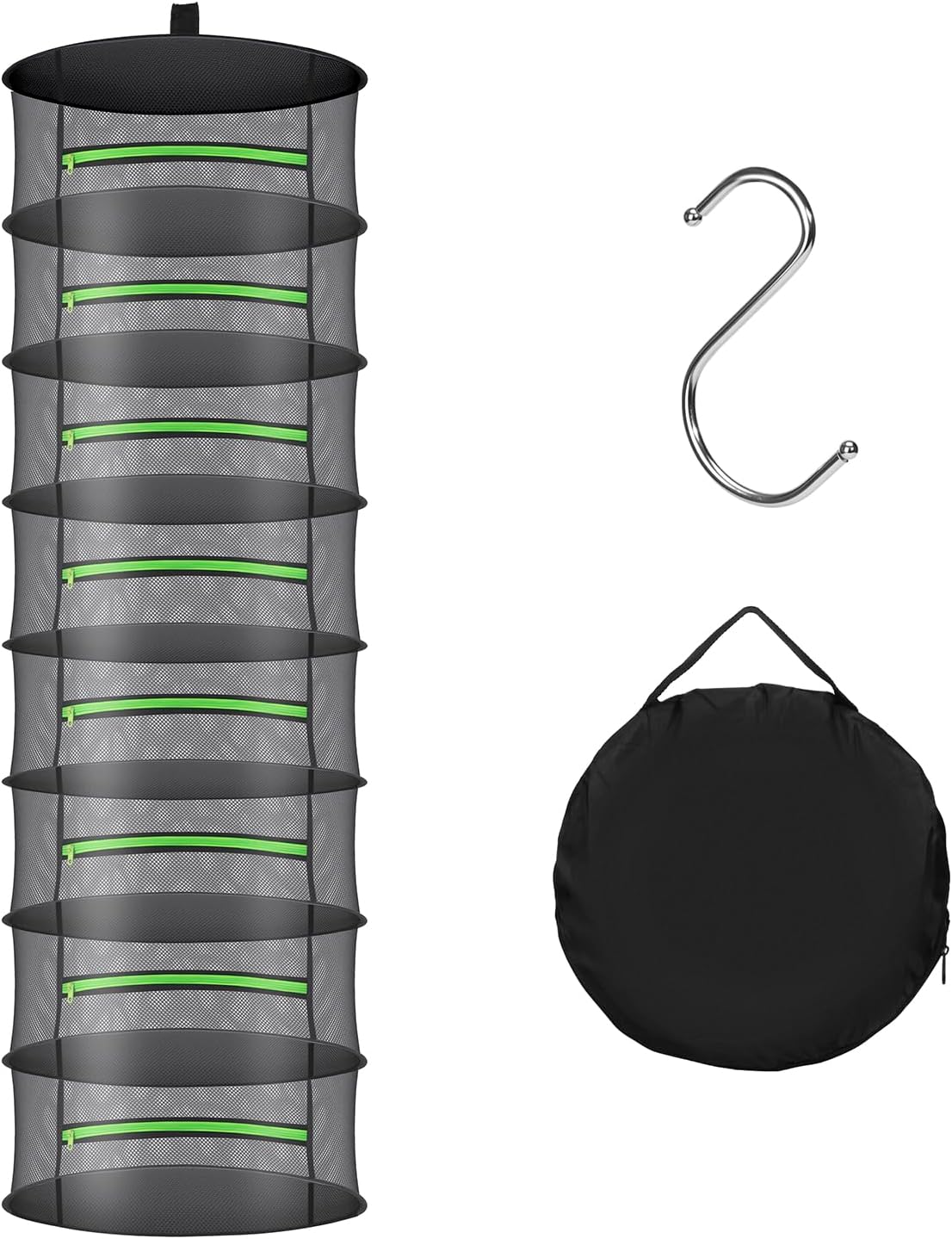 Herb Drying Rack with Mesh Design - Hanging Herb Dryer with Green Zipper for Garden, Home, Indoor or Outdoor Use (8layer)