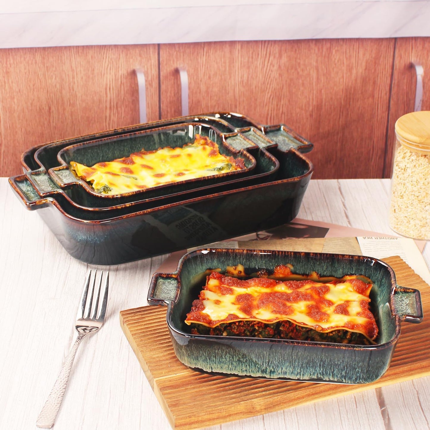 Ceramic Casserole Baking Dish 2.5 Quarts, for Baking Dish Lasagna Pans, Oven Safe Durable Bakeware for Kitchen Home Decor, Banquet and Dinner, Rectangular 1 pcs 12 x 8.5 Inch