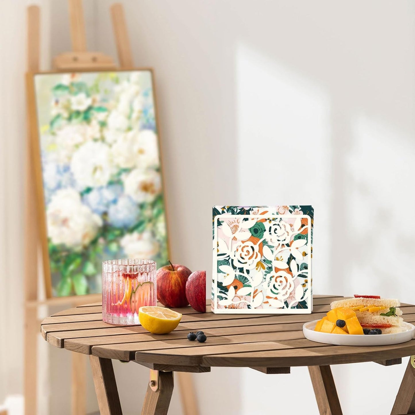 Resama Coffee Filter Paper Holder - Stylish Organizer with Rose Vine Pattern for Kitchen, Cafe, and Office - Decorative Storage Container in White - Perfect for Home, Dining Room, and Outdoor Use