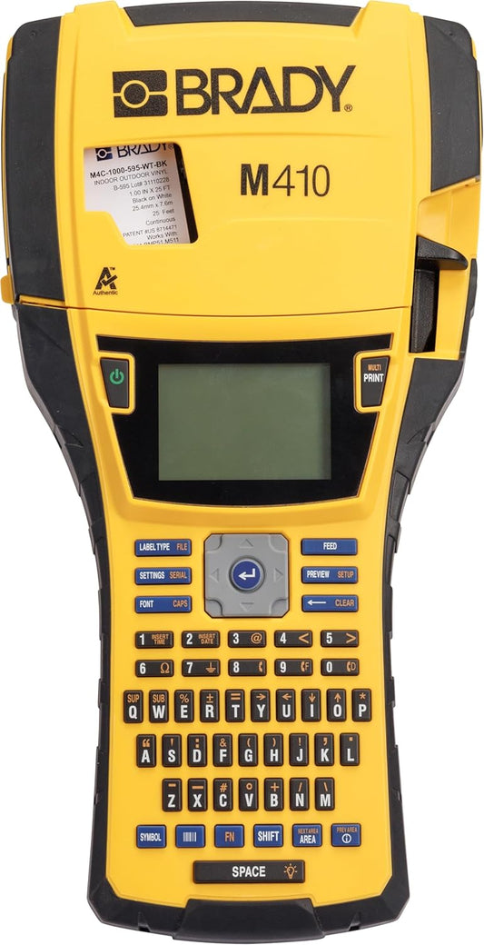 Brady M410 Handheld Portable Industrial Label Printer, 1" Wide Labels, Single Color Thermal Printing, for DataCom, Electrical, and Laboratory, Yellow/Black, 11.5" H x 6" W x 3.5" D