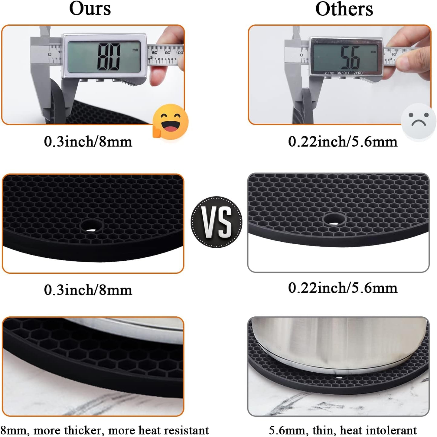 4 Pack Silicone Trivet Mats, 7 Inch & 9 Inch Flexible Heat Resistant Silicone Hot Pads Pot Holders for Kitchen Counter, Round Trivets for Hot Dishes - Potholders Jar Opener(Black)