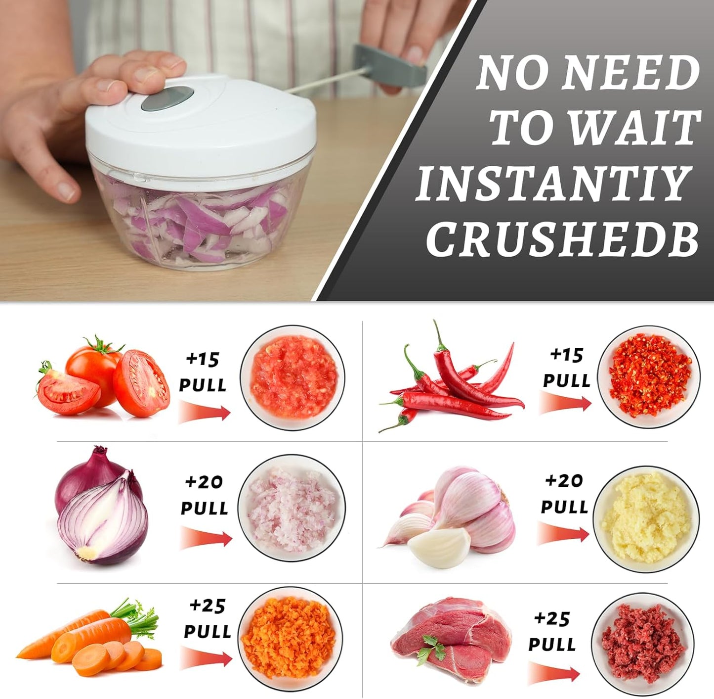 ZHANG XIAO QUAN SINCE 1628 Manual Food Chopper Hand Pull String Vegetable Cutter Onions Garlic Chopper Portable Food Mincer for Garlic Ginger Herbs Nuts Durable Kitchen Food Processor 1.6 Cup(400ml)