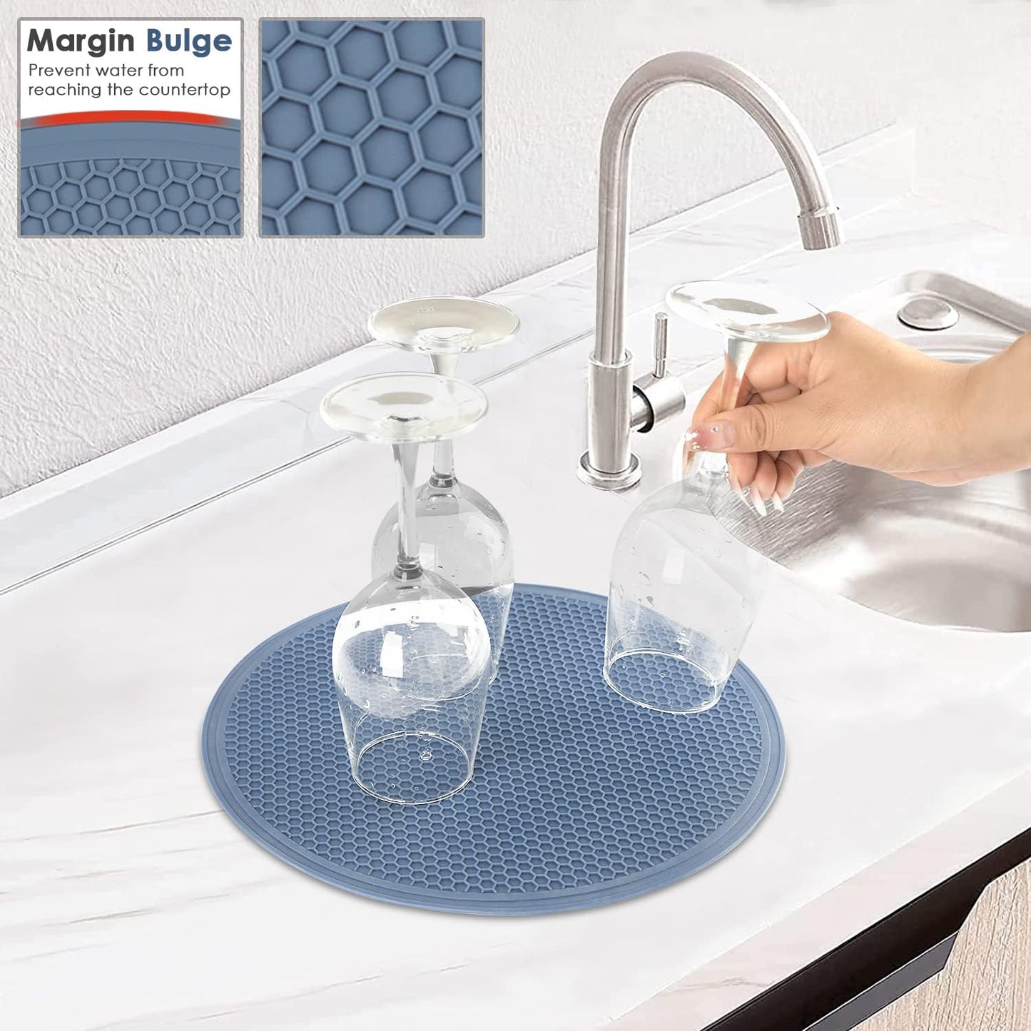 Extra Large Silicone Microwave Mat & Food Cover- Mat as Bowl Holder, Cover for Splatter Guard, Multi-Use Silicone Trivet Pot Holders, Drying Mat for Kitchen Counter, 12"Heat Resistant Mat, Blue 2Pack