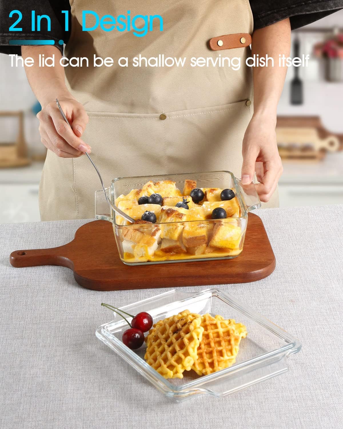 NUTRIUPS 6x6 Inches Square Glass Casserole Dish With Glass Lid - Microwave Safe Bakeware for Cooking