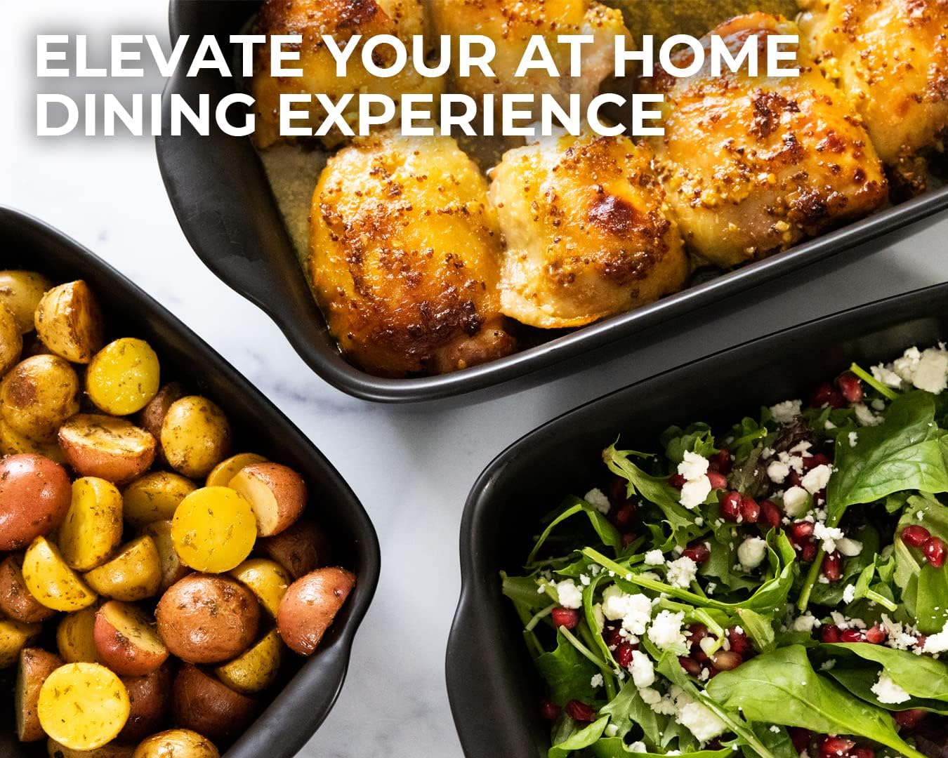 Saffron & Sage Casserole Dish Set of 3 - Baking Dishes for Oven, Contemporary Black Ceramic Baking Dish Set, Heavy Duty Bakeware, Up to 500° High Heat Resistant, Dishwasher, Freezer and Food Safe