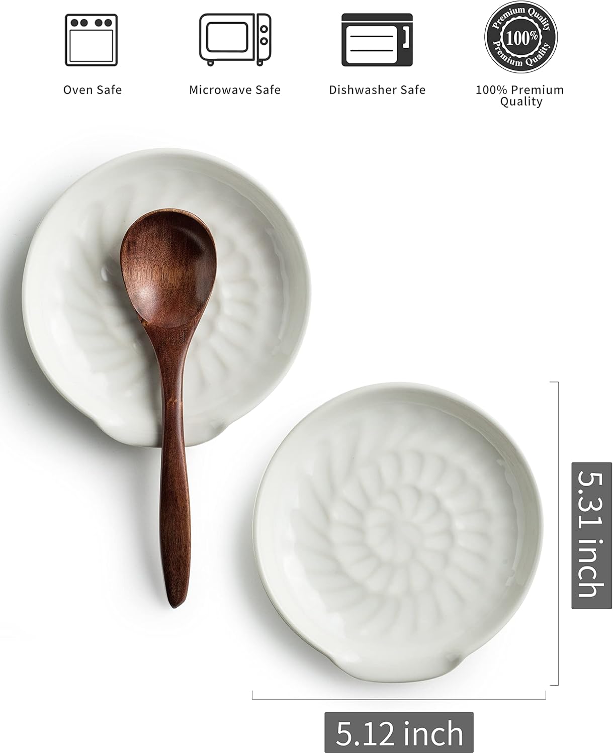 Spoon Rest for Stove Top, 5.3inch Ceramic Utensil Holder for Kitchen Counter, Large Cooking Spatula Rests for Ladles Tongs, White