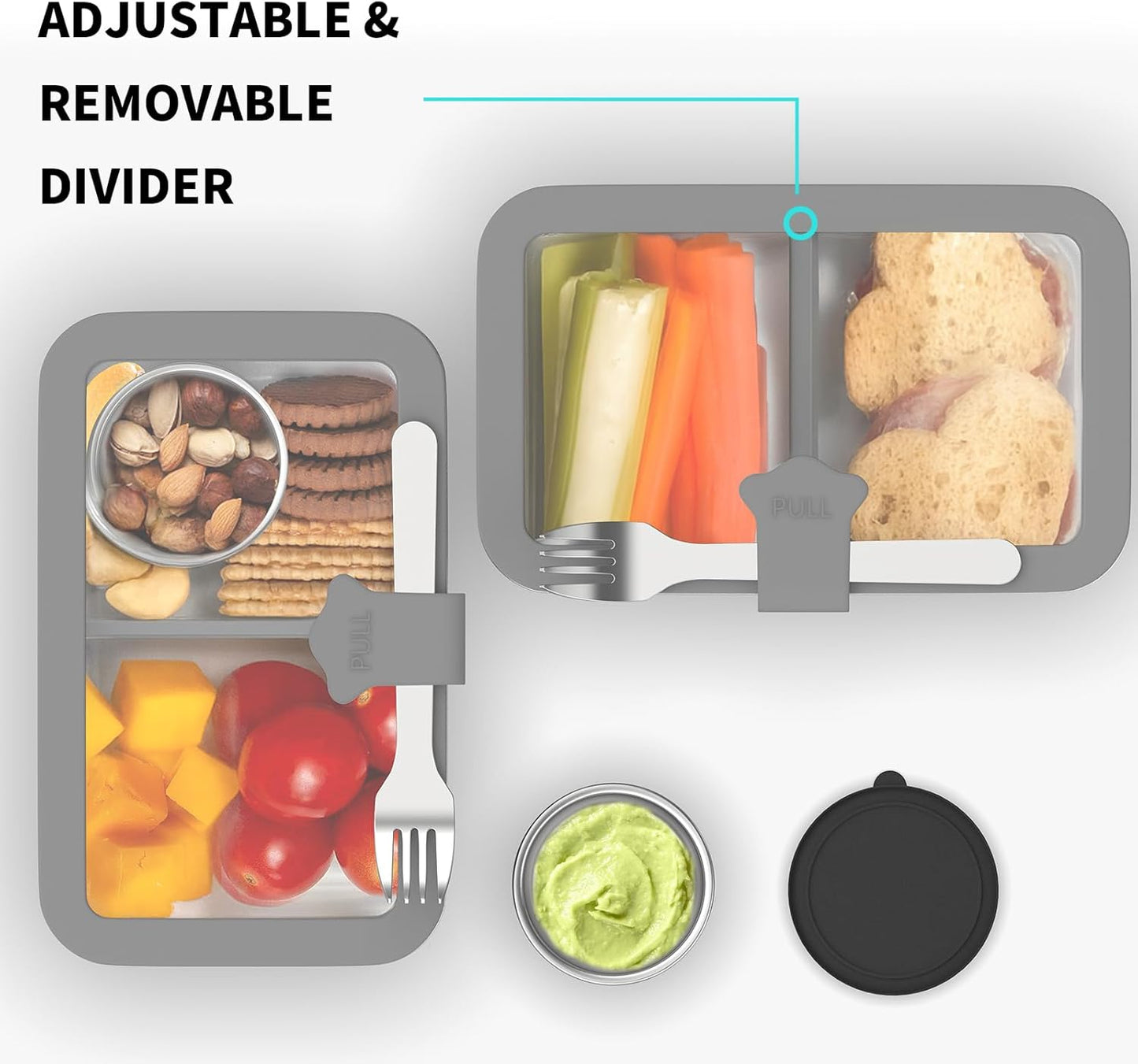 Stainless Steel Bento Box for Kid, 33oz Leak-Proof Lunch Box Containers with Adjustable Divider, Microwave-Safe, Metal Lunchbox for School Travel