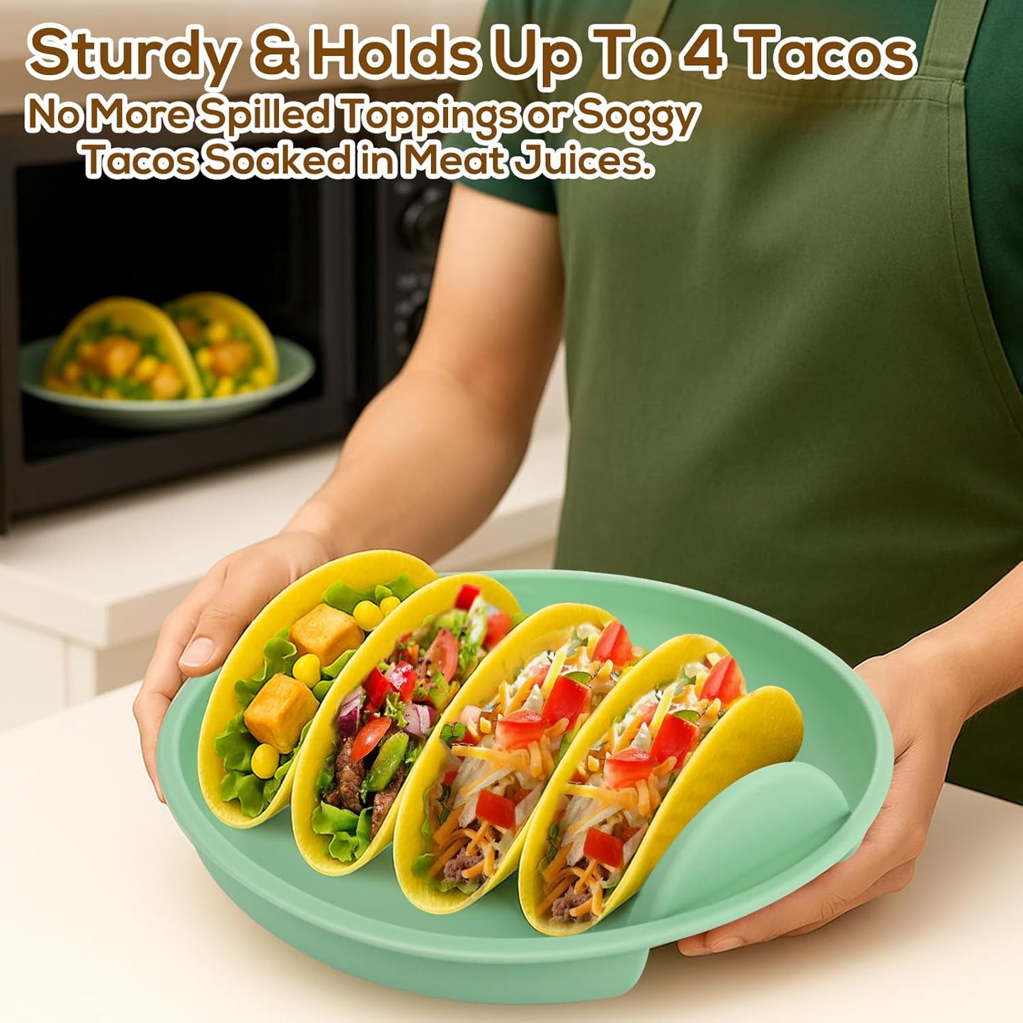 Silicone Taco Holder Plates Set of 4 - Reusable Taco Stand Plates with 4-Shell Slots, Oven/Microwave/Dishwasher Safe, Non-Slip Base for Tortillas Party Serving, Family Dinner & Meal Prep Accessories