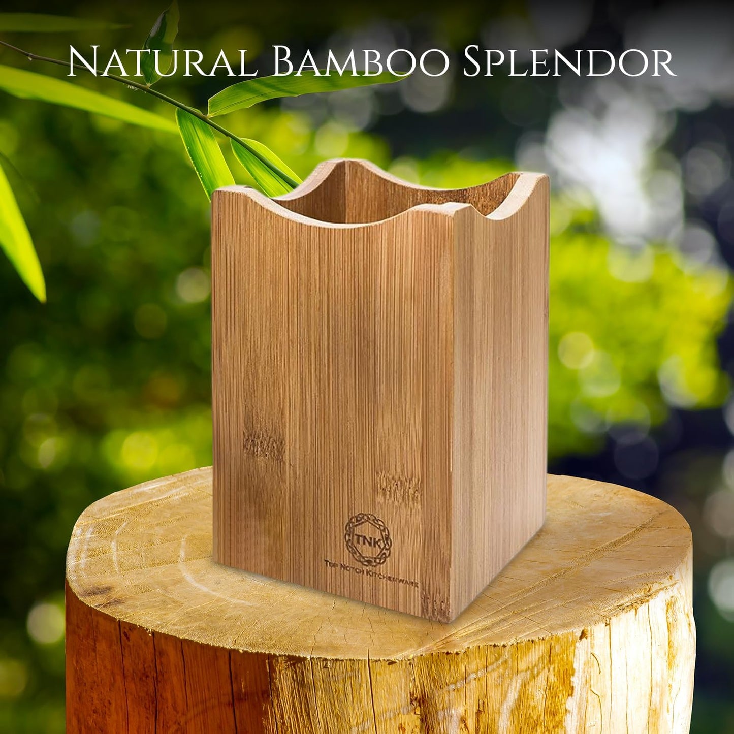Top Notch Kitchenware Premium Bamboo Kitchen Utensil Holder and Organizer | Stylish Spoon Holder | Ideal Kitchen Utensil Organizer for Cooking | Natural Wood Flatware Organizer