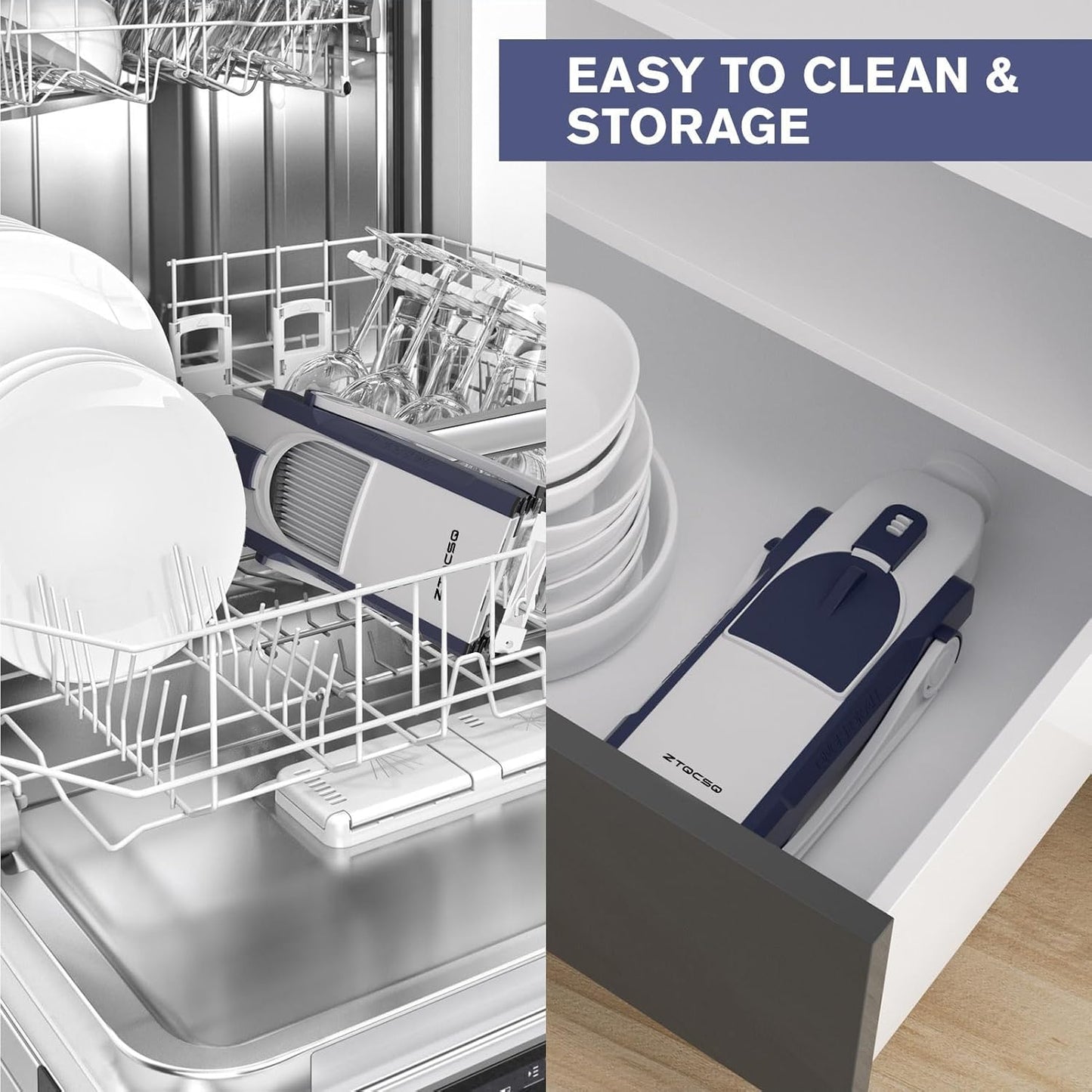 Safe Mandoline Slicer for Kitchen, Meal Prep, Potato Slicer, Adjustable/Easy to Clean/Storage, Kitchen Chopping Artifact, French Fry Cutter,Paring Knife/Cleaning Brush (only Slice, DarkBlue)