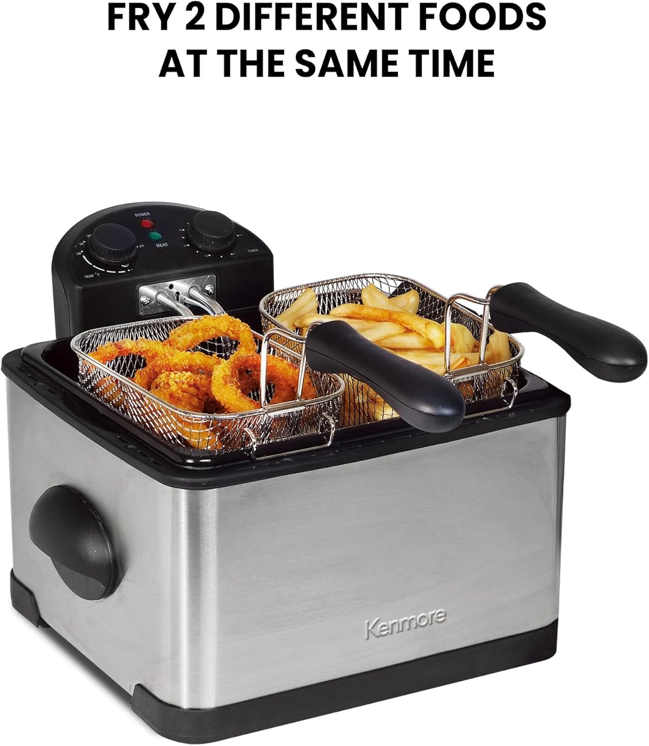 Kenmore Electric Deep Fryer - Grease & Odor Filtration, Simple Temperature Control, Eléctrica Freidoras For Home Use, 3 Baskets For Frying French Fries, Chicken Wing, 4 Liter Capacity Stainless Steel