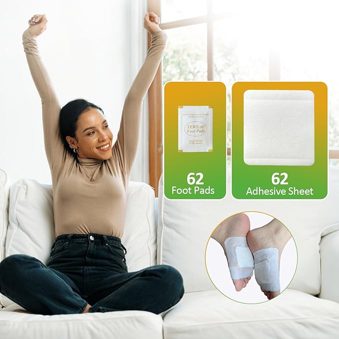 62 Pads Foot Pads Natural Turmeric & Ginger, Wormwood, Bamboo Vinegar, 62Pads Goodnight Pads Included 62 Adhesive Sheets