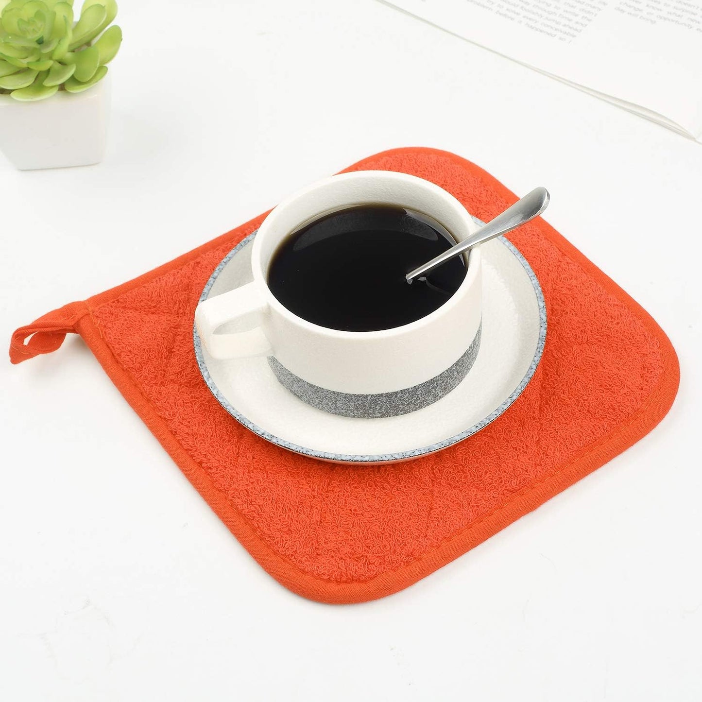 100% Cotton Kitchen Everyday Basic Terry Pot Holder Heat Resistant Coaster Potholder for Cooking and Baking Set of 5 Orange