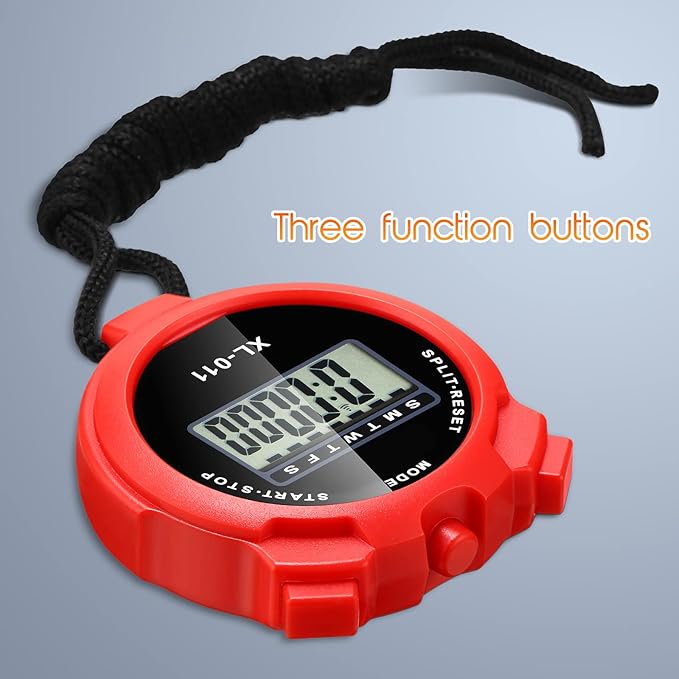 TOODOO 12 Pack Multi Function Digital Stopwatch Timer Bulk Sports Stopwatch with Lanyard Plastic Display Waterproof Date Time Alarm Timer for Coaches Fitness Referees