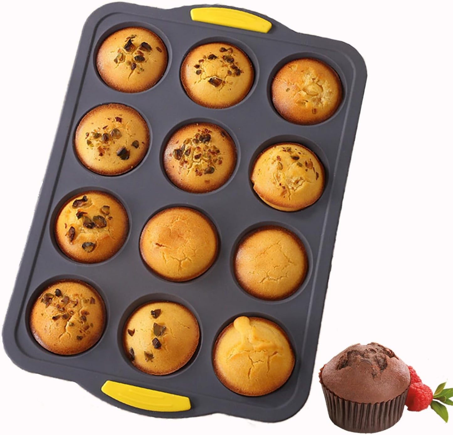 Silicone Muffin Pan with Metal Frame, Egg Bite Maker Silicone Molds for Baking, Cupcake Pans 12 Regular Size, Muffin Tins Easy to Pop Nonstick Non Toxic Bakeware for Oven (dark gray)