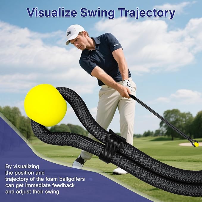 Golf Rope Swing Trainer, Golf Swing Training Aid to Improve Speed, Accuracy, Rhythm, Flexibility and Strength, Portable Golf Training Tool for Indoor/Outdoor Practice