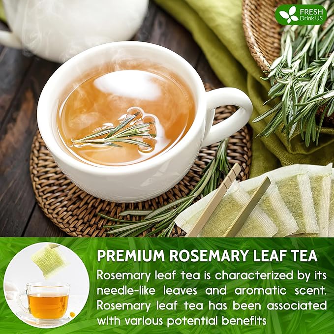 FreshDrinkUS, Premium 100 Rosemary Leaf Tea Bags, Made with 100% Natural Rosemary Dried Leaves, Pure Rosemary Herbal Tea, No Additives, No Caffeine, No Gluten, Vegan.
