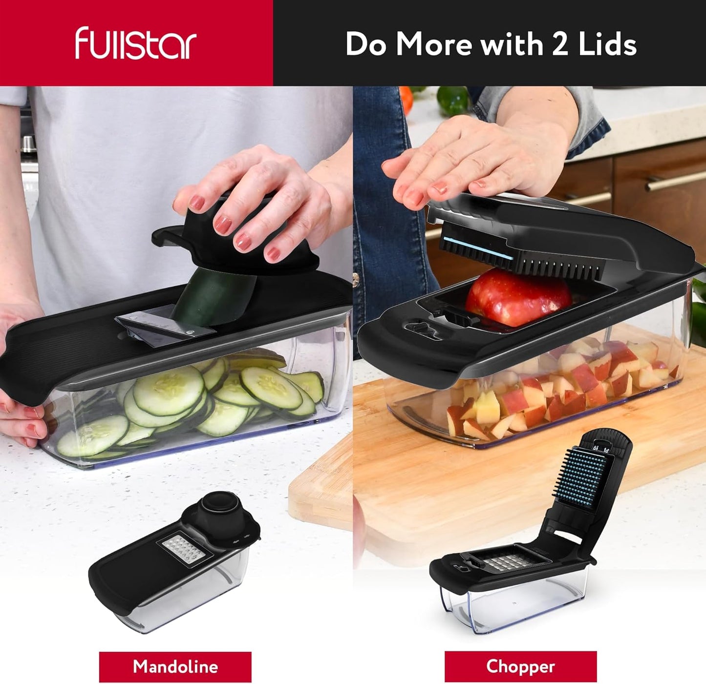 Fullstar Vegetable Chopper & Mandoline Slicer for Kitchen - Food Chopper with Container, Cheese Grater, Home Essentials & Kitchen Gadgets (All in 1, Black)