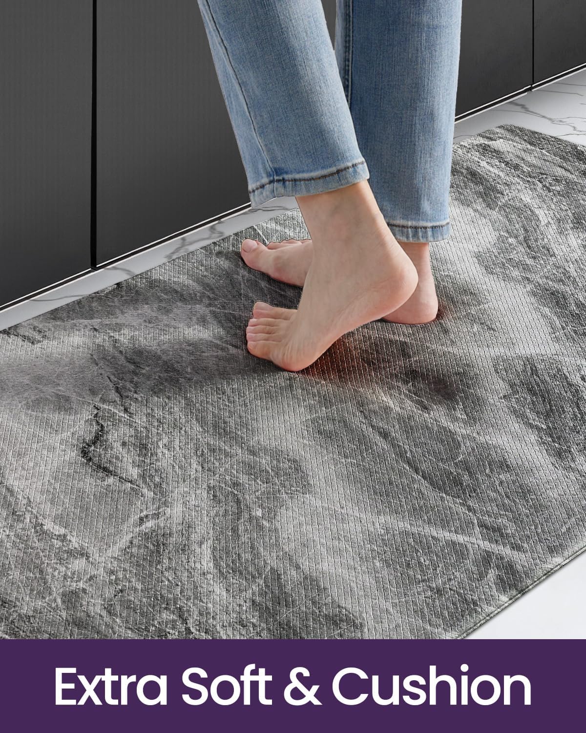 DEXI Kitchen Floor Mats Cushioned Anti Fatigue, 23x59 Large Wide Standing Comfort Runner Rug Waterproof, Marble Memory Foam Padded for Front Sink Laundry, Dark Grey