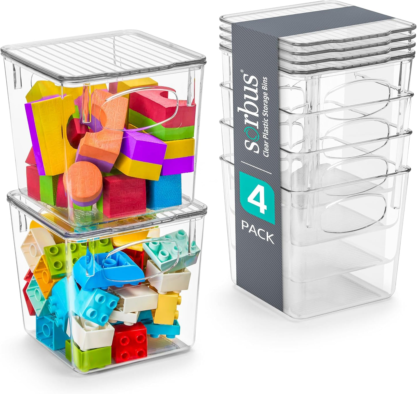 Sorbus Small Clear Plastic Storage Bins with Lids, Clear Stackable Storage Bins, Clear Toy Storage Bins, Clothes, Medicine, Makeup, Closet, Art Supply, Bathroom, Shoe, Toy Storage Organizer (4 Pack)