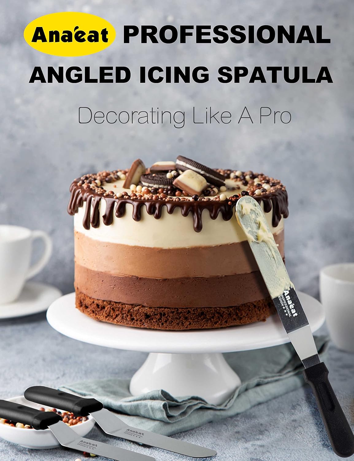Anaeat Icing Spatula, Professional Cake Angled Offset Spatula with 6" Stainless Steel Blade - Thickened Frosting Knife with Durable Plastic Handle for Cake Decorating, Pastry & Baking