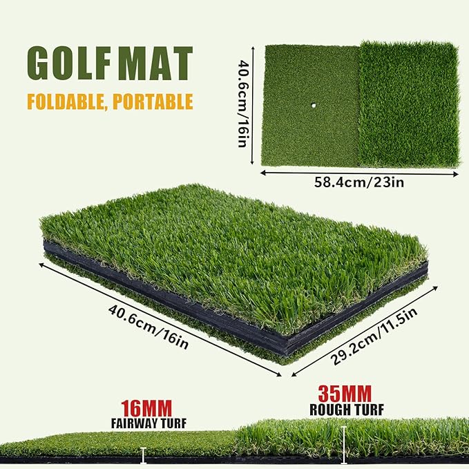 SIOTMERA 23x16IN & 5x4FT Golf Mat, Dual-Turf Golf Hitting Mat with High-Elasticity EVA Anti-Slip Bottom, Anti-Deformation,Reinforced Glue, Ideal for Swing,Chipping Practice,Indoor/Outdoor