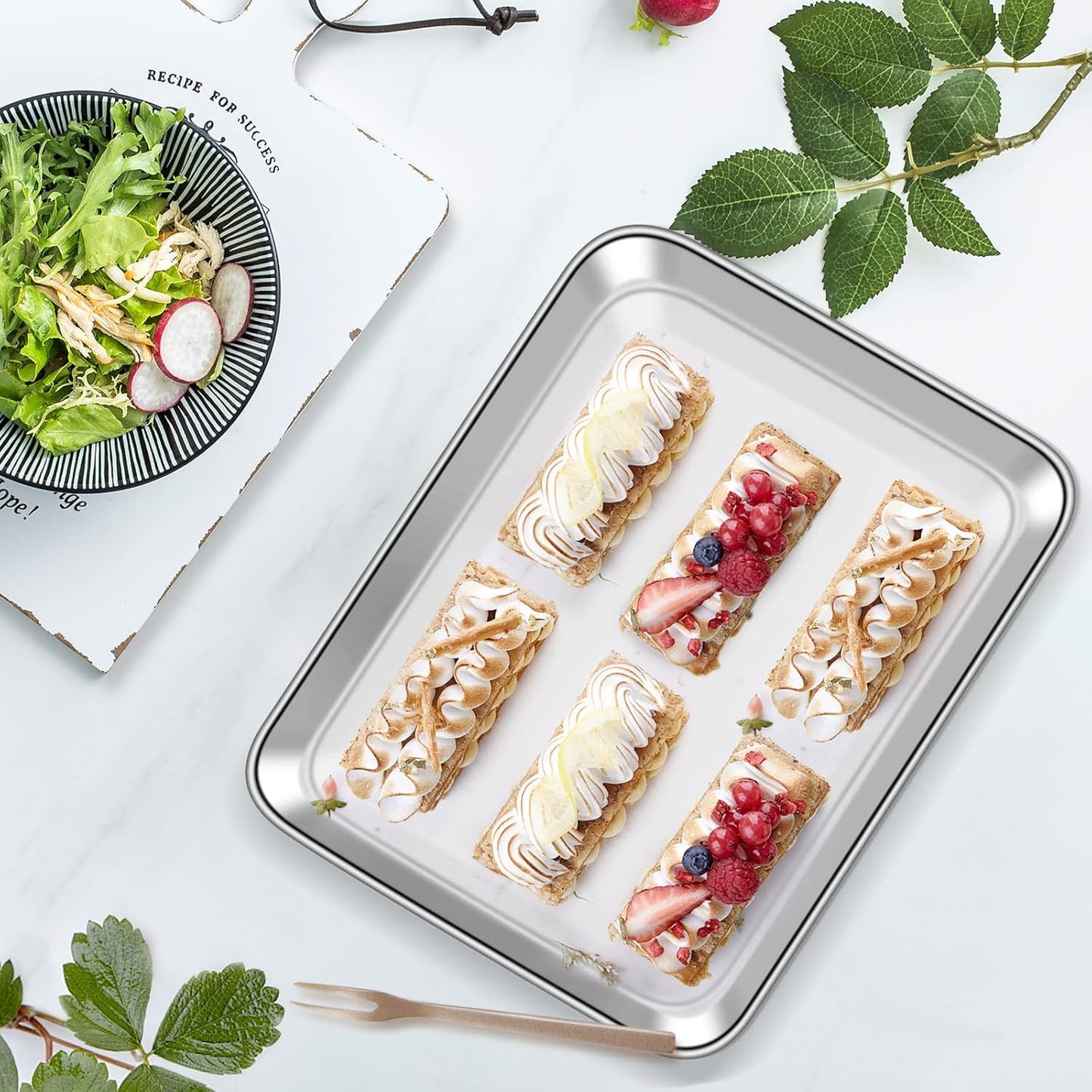 Baking Sheet with Cooling Rack Set [2 Sheets + 2 Racks], Deedro Stainless Steel Cookie Sheet Baking Pan Half Sheets Oven Tray with Rack, 10 x 8 x 1 Inch, Heavy Duty, Non-toxic, Dishwasher Safe