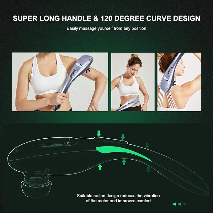 MEGAWISE Handheld Deep Tissue Neck Back Electric Massager for Shoulder, Waist, Leg, 3700 RPM Powerful Motor with 5 +2 Nodes & 5 Speeds, Knotty Muscle, A Little Heavy