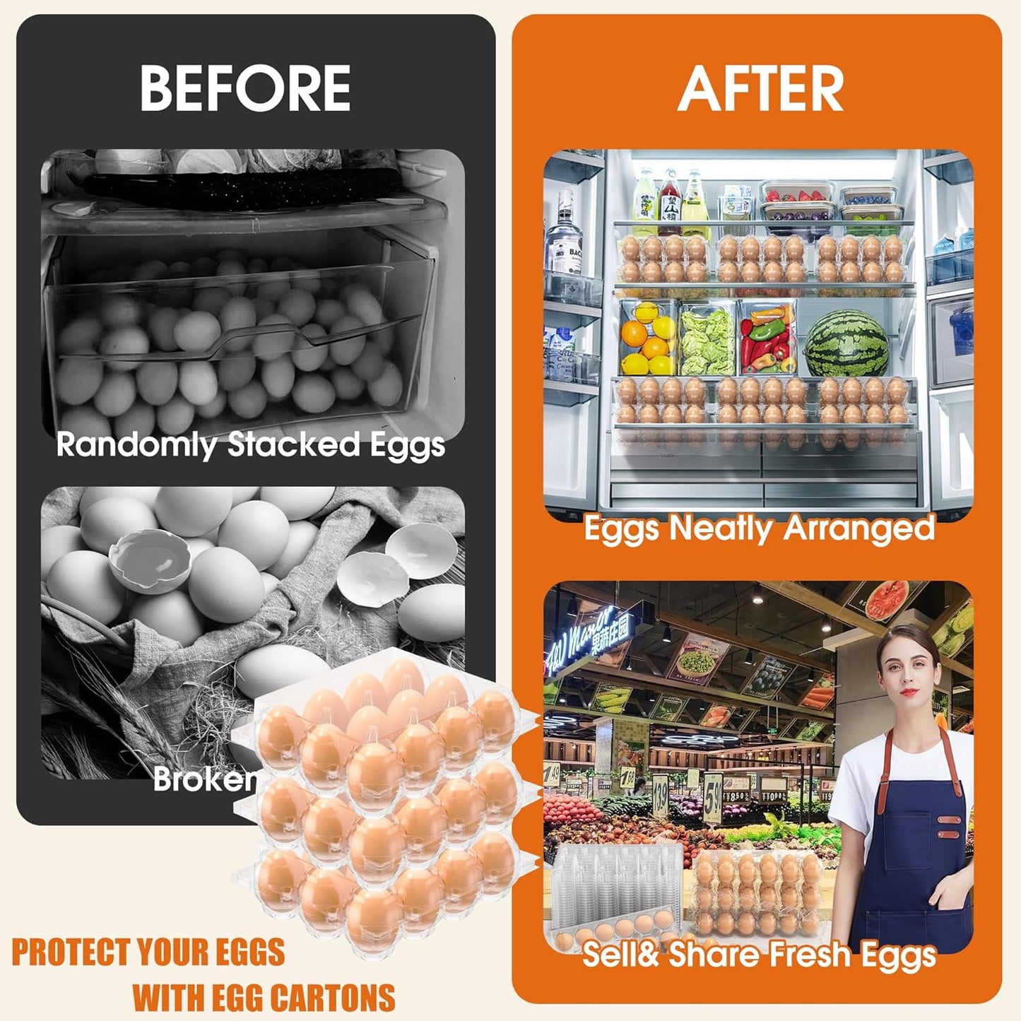 160 Pack Egg Cartons Cheap Bulk, 12 Count Clear Empty Egg Cartons for Fresh Chicken Eggs, 2x6 Grids Reusable Egg Holder Trays for Refrigerator Use, Chicken Farming, Family Storage and Market Purpose