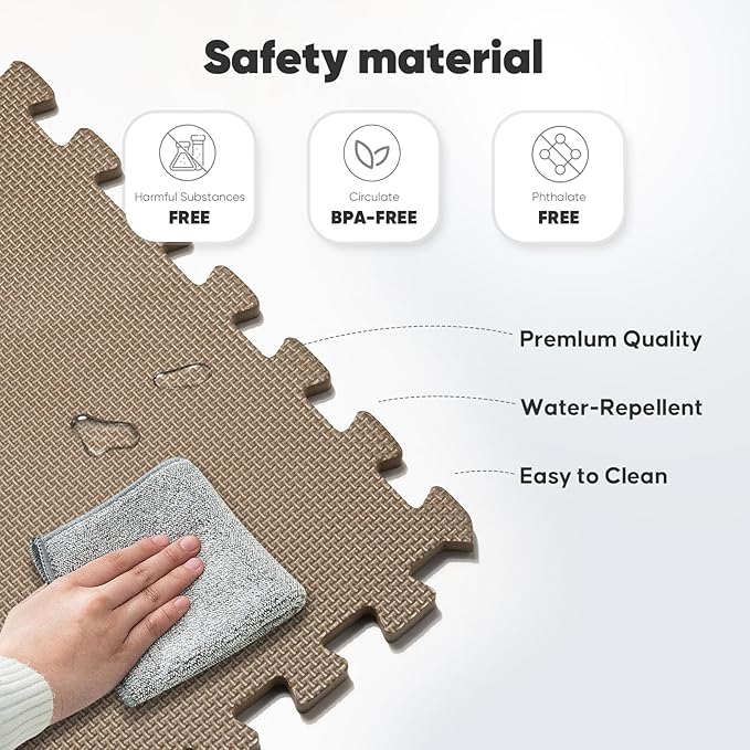 Home Gym Mat, Puzzle Exercise Mat, EVA Interlocking Foam Floor Tiles for Home Workout Equipment and Kids' Play Areas - Blue, 24 in x 24 in x ½ in - (Brown, 12 Pack (48 SQ FT))