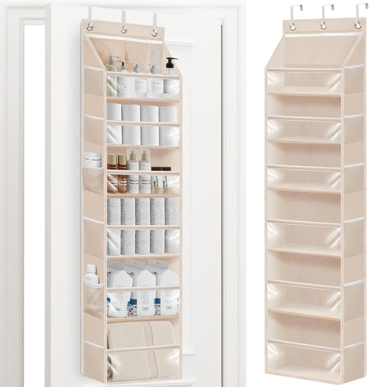 STORAGE MANIAC Over the Door Organizer Large Capacity Hanging Organizer, Clear Deep Pockets Behind Door Closet Organizer and Storage for Nursery, Bathroom, Bedroom, Pantry, 1 Pack Oat Beige